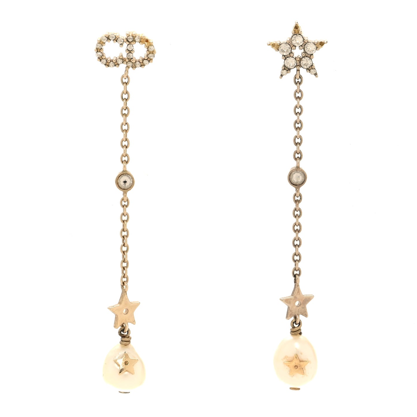 Pearl Crystal Star CD Drop Earrings Gold