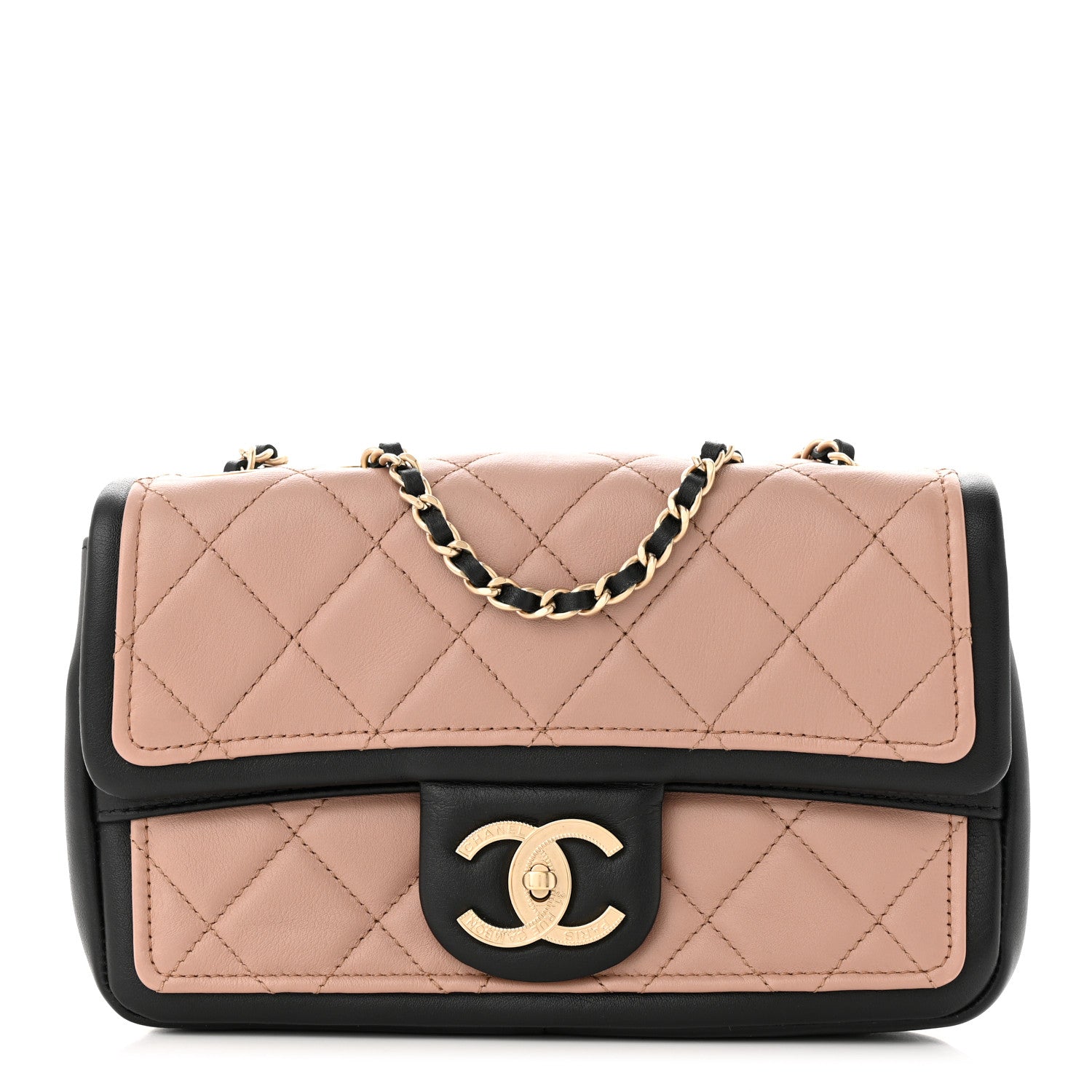 Chanel Lambskin Quilted Small Graphic Flap Beige Black 1 of 11