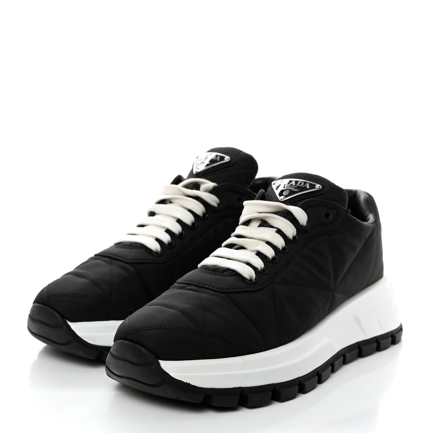 Prada Re-Nylon Piuma Metal Triangle Logo Quilted 45mm Sneakers 37 Black 3 of 9