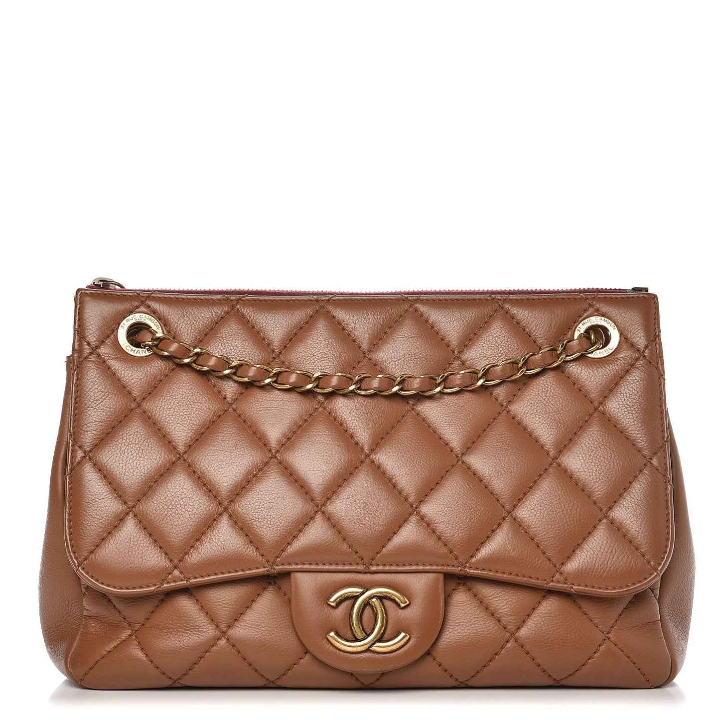 Calfskin Large Blizzard Zip Top Flap Bag Light Brown
