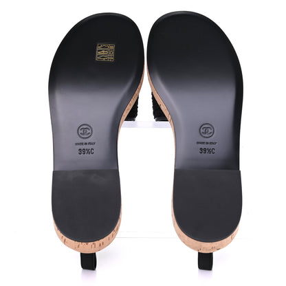 Chanel Tweed Cork CC Chain Mule Sandal 39.5 Black 5 of 9