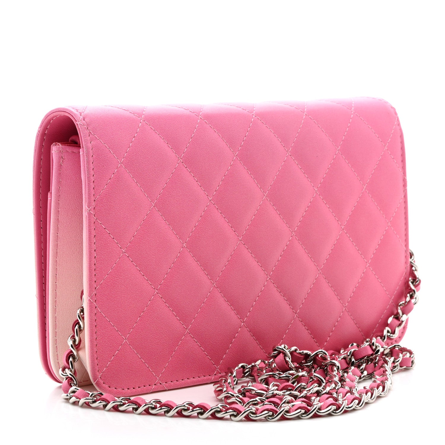 Chanel Faded Lambskin Quilted Zephyr Wallet on Chain WOC Dark Pink 2 of 14