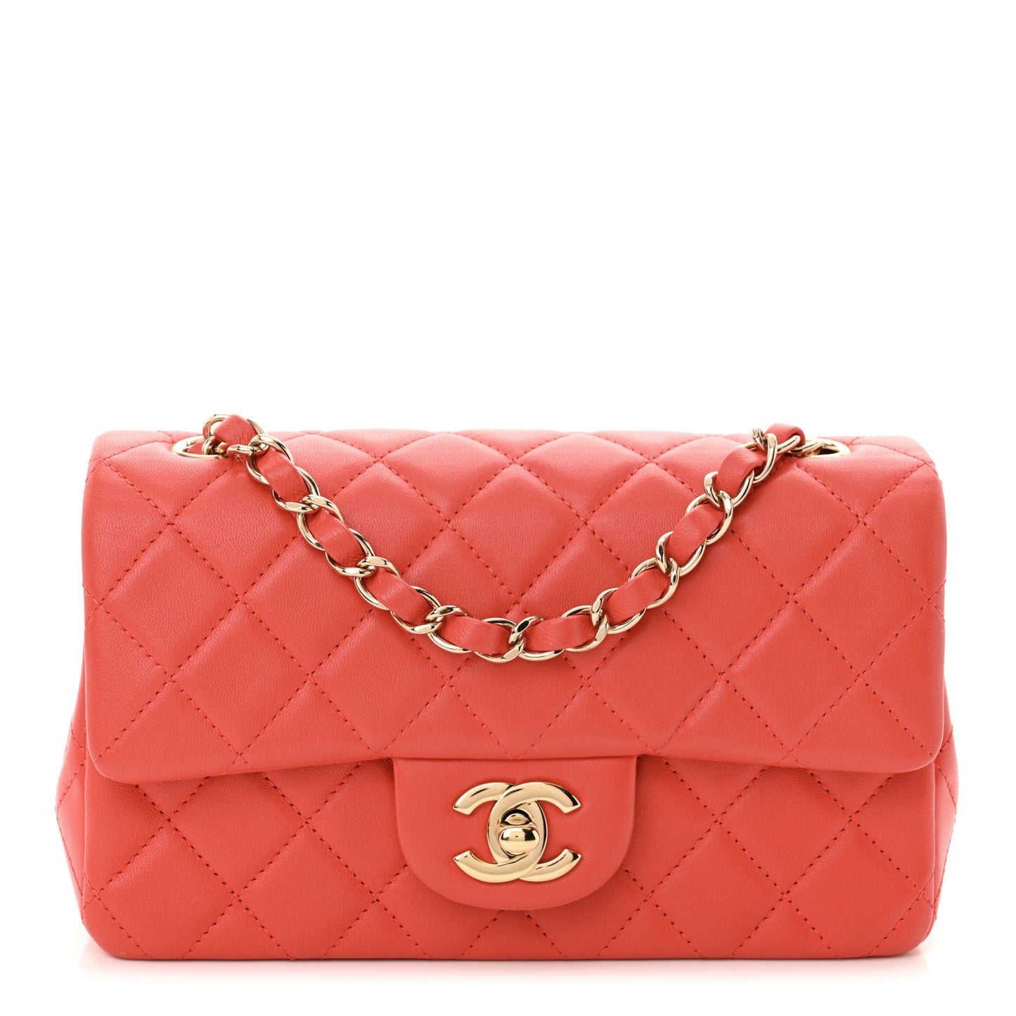 Lambskin Quilted Mini Rectangular Flap Coral