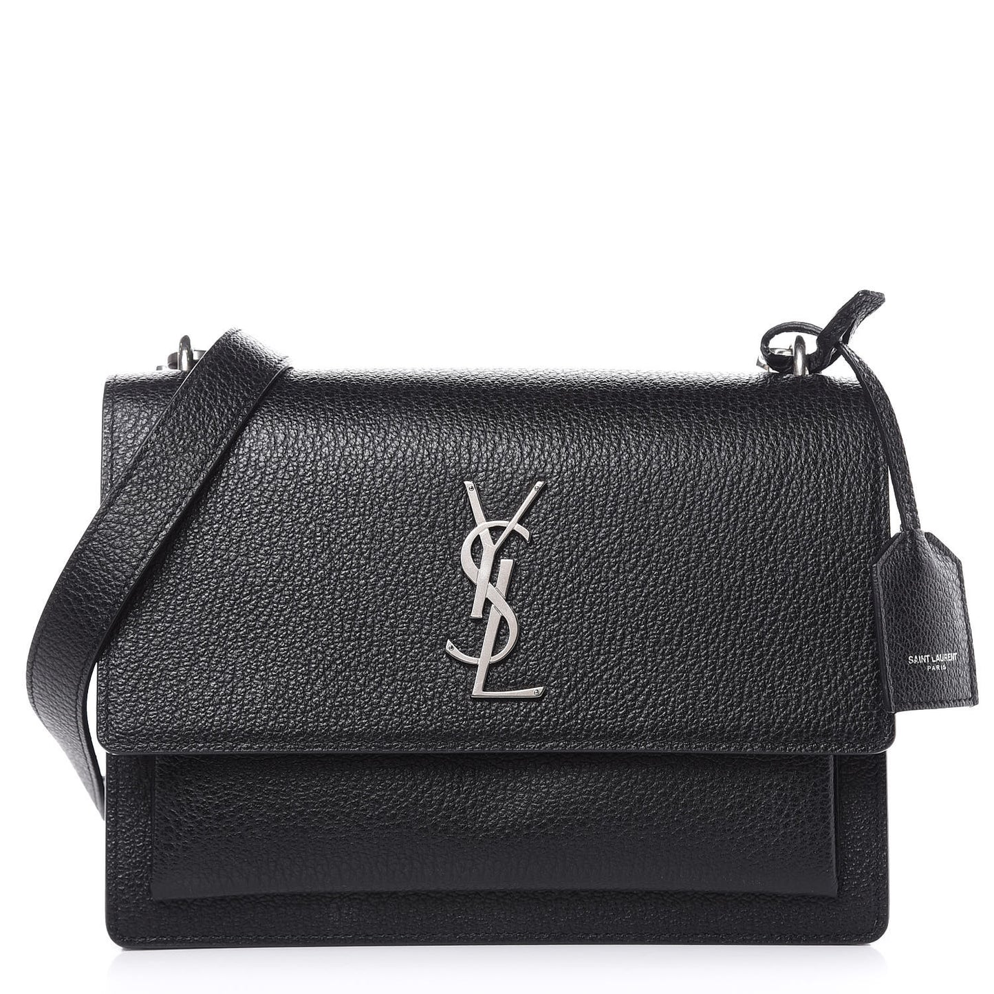 Grained Calfskin Medium Monogram Sunset Satchel Black