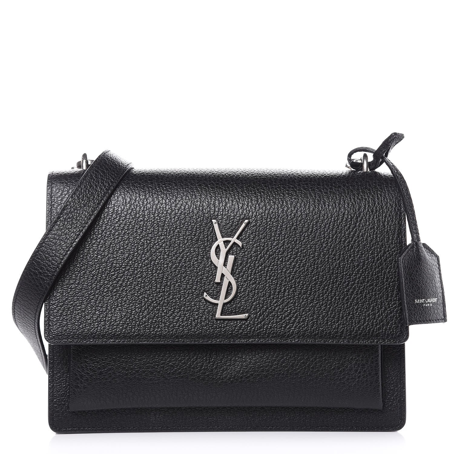 Saint Laurent Grained Calfskin Medium Monogram Sunset Satchel Black 1 of 10