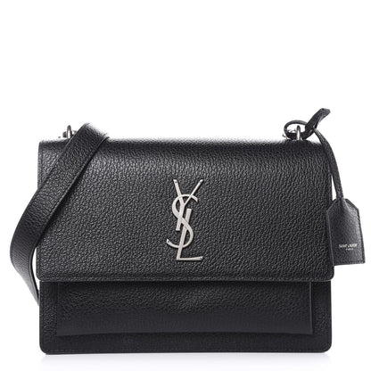 Saint Laurent Grained Calfskin Medium Monogram Sunset Satchel Black 1 of 10