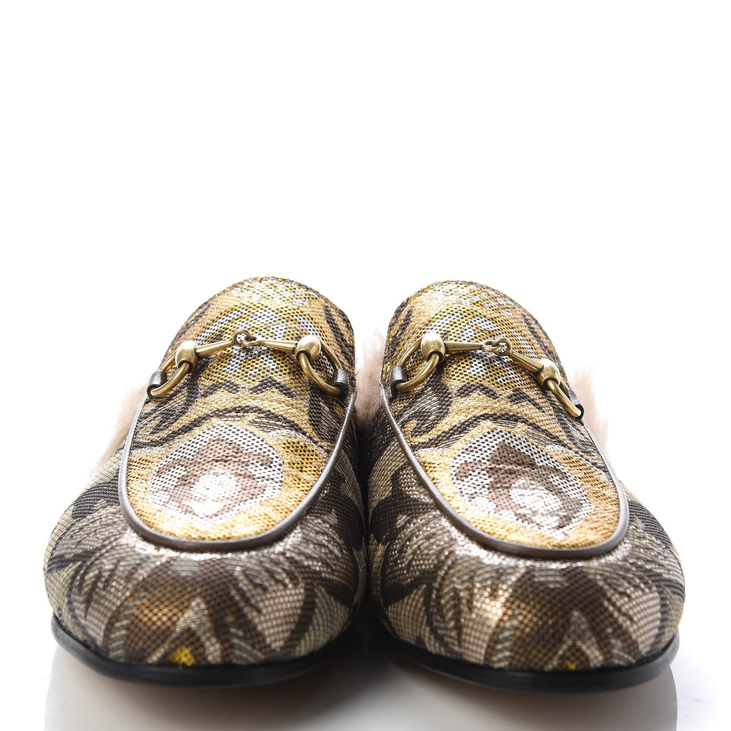 Gucci Brocade Fur Womens Princetown Slippers 36.5 Brown 2 of 9