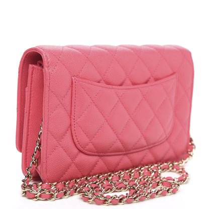 Chanel Caviar Quilted French New Wave Chain CC Wallet On Chain WOC Pink 3 of 12