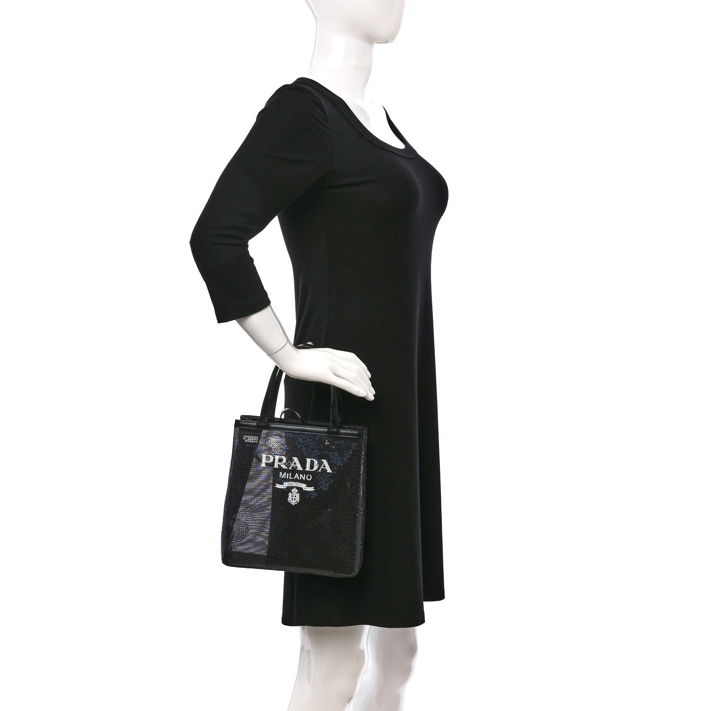 Sequin Mesh Small Tote Bag Black