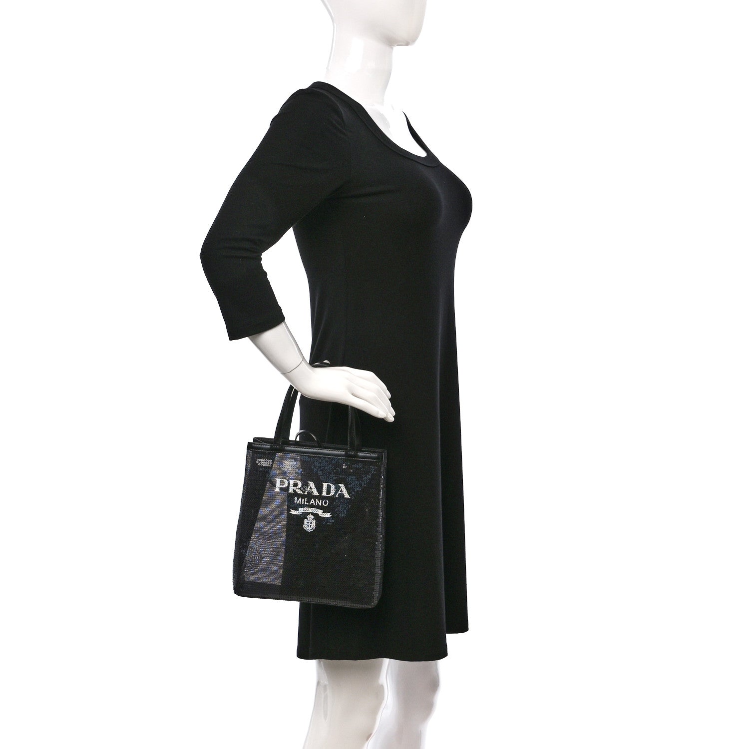 Prada Sequin Mesh Small Tote Bag Black 2 of 11
