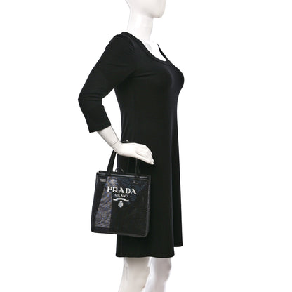 Prada Sequin Mesh Small Tote Bag Black 2 of 11
