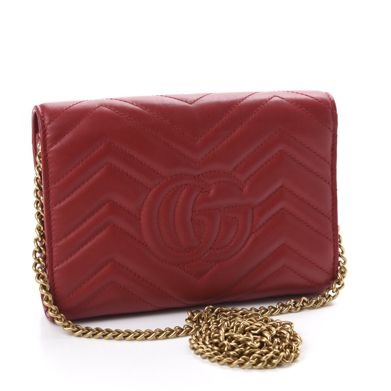 Gucci Calfskin Matelasse GG Marmont Chain Wallet Hibiscus Red 3 of 11