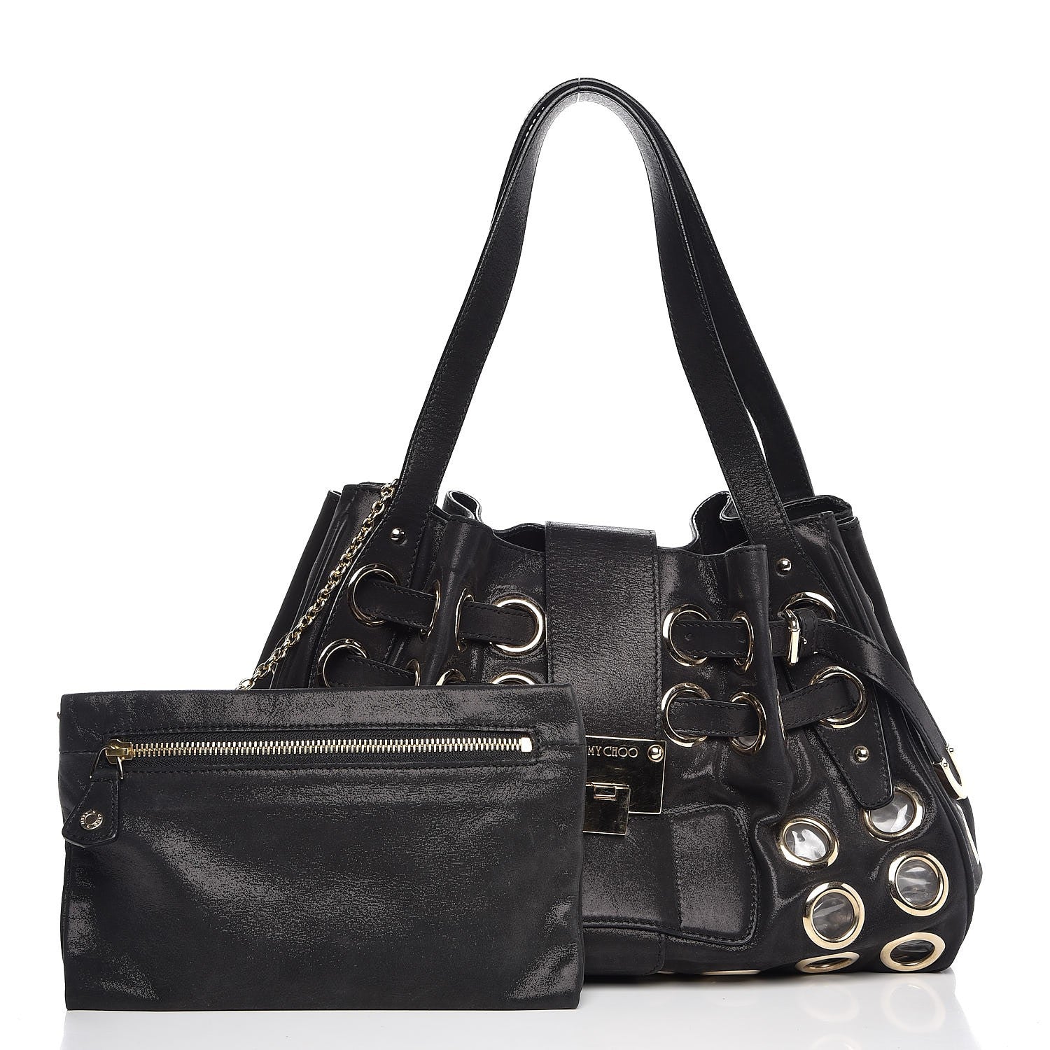 Jimmy Choo Metallic Suede Grommet Ramona Black 1 of 6