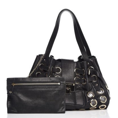 Jimmy Choo Metallic Suede Grommet Ramona Black 1 of 6