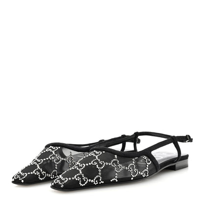 Gucci Suede Mesh Crystal GG Monogram Slingback Ballet Flats 37 Black 2 of 7