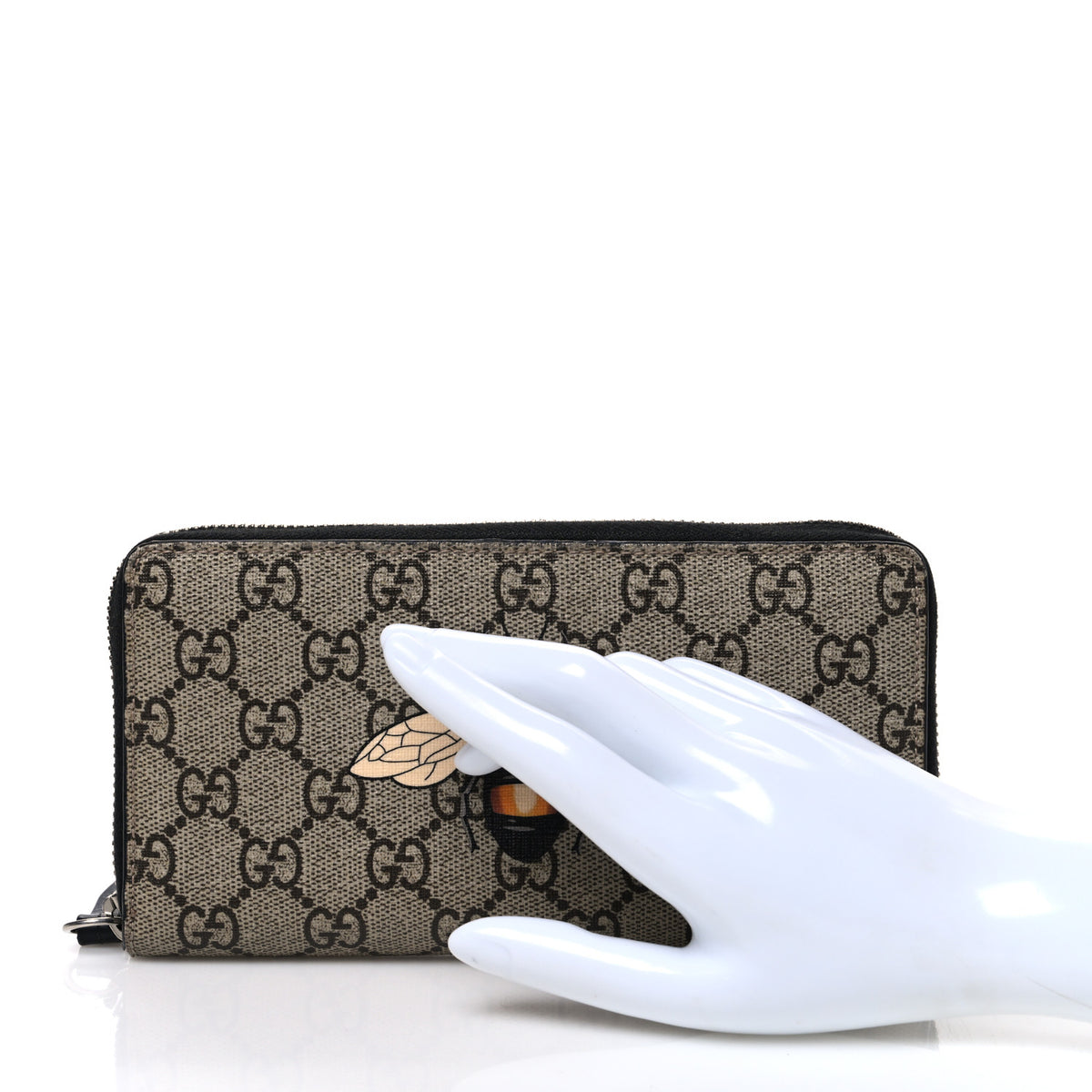 GG Supreme Monogram Bee Zip Around Wallet