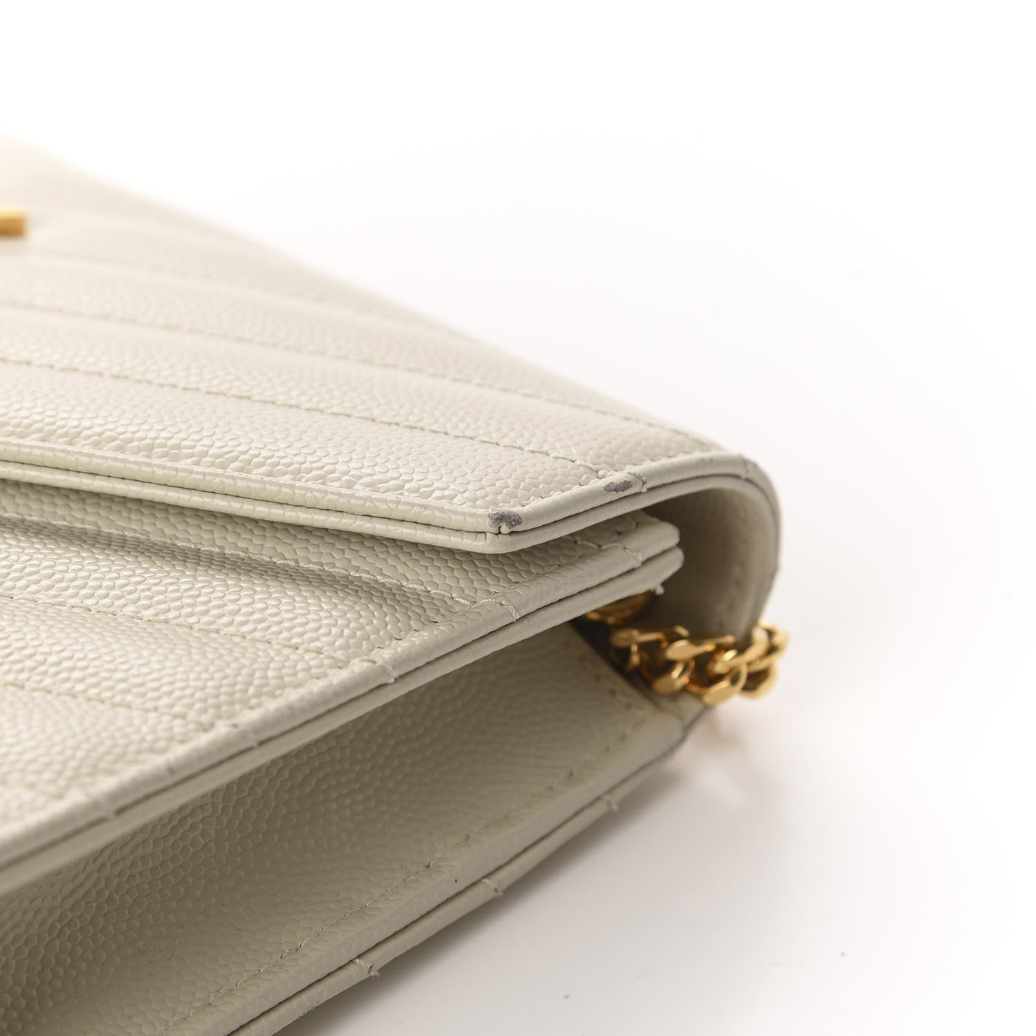 Saint Laurent Grain De Poudre Matelasse Chevron Monogram Envelope Chain Wallet Nude Powder 9 of 15