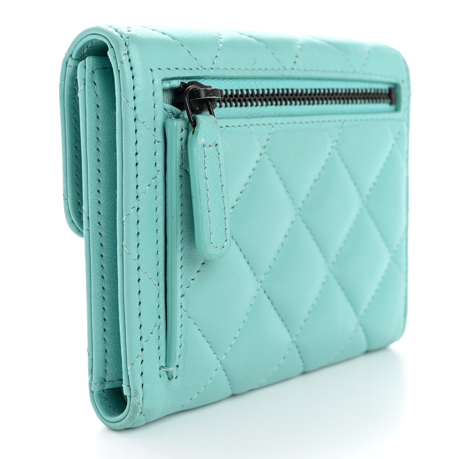 Chanel Lambskin Quilted Compact Flap Wallet Turquoise 3 of 13