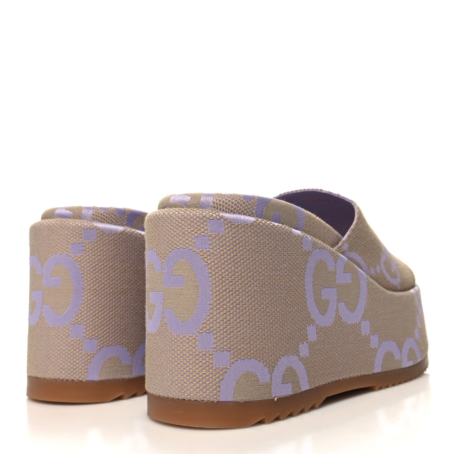 Monogram Jumbo GG Platform Slide Wedge Sandals 37 Beige Lapis