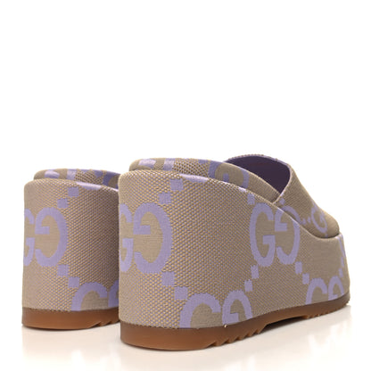Gucci Monogram Jumbo GG Platform Slide Wedge Sandals 37 Beige Lapis 4 of 8