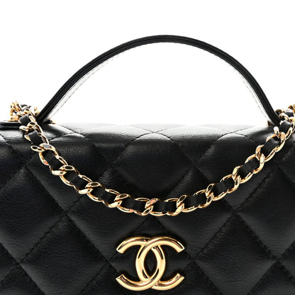 Chanel Shiny Aged Calfskin Quilted Top Handle Clutch With Chain Black 8 of 11