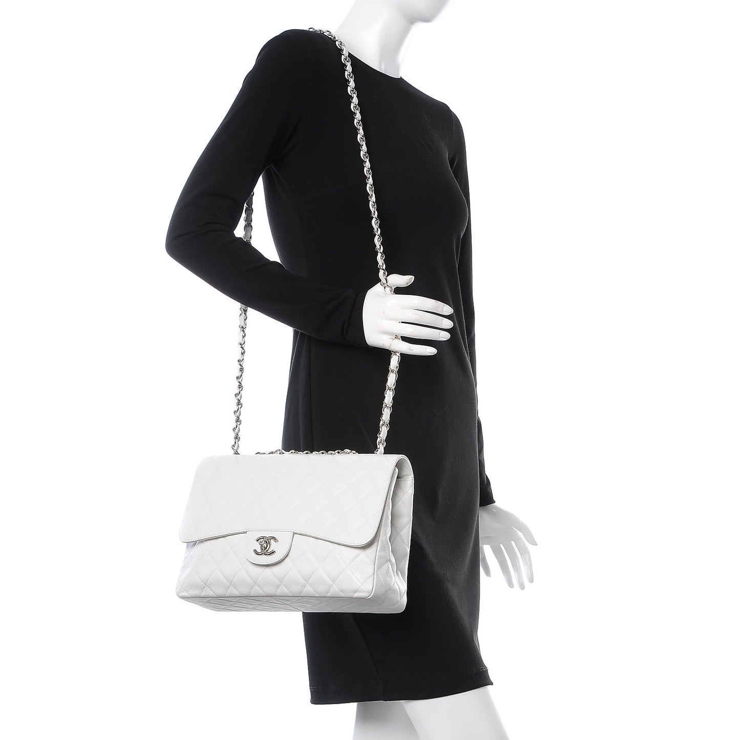Caviar Quilted Jumbo Single Flap White