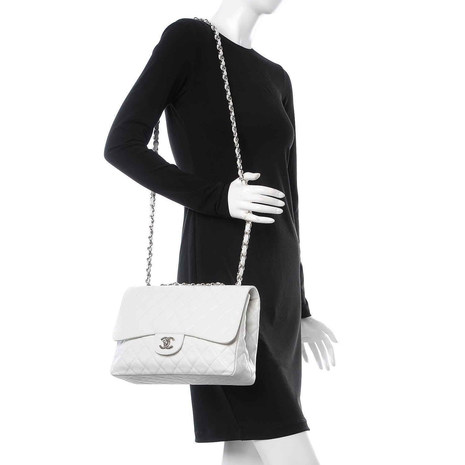 Chanel Caviar Quilted Jumbo Single Flap White 2 of 12