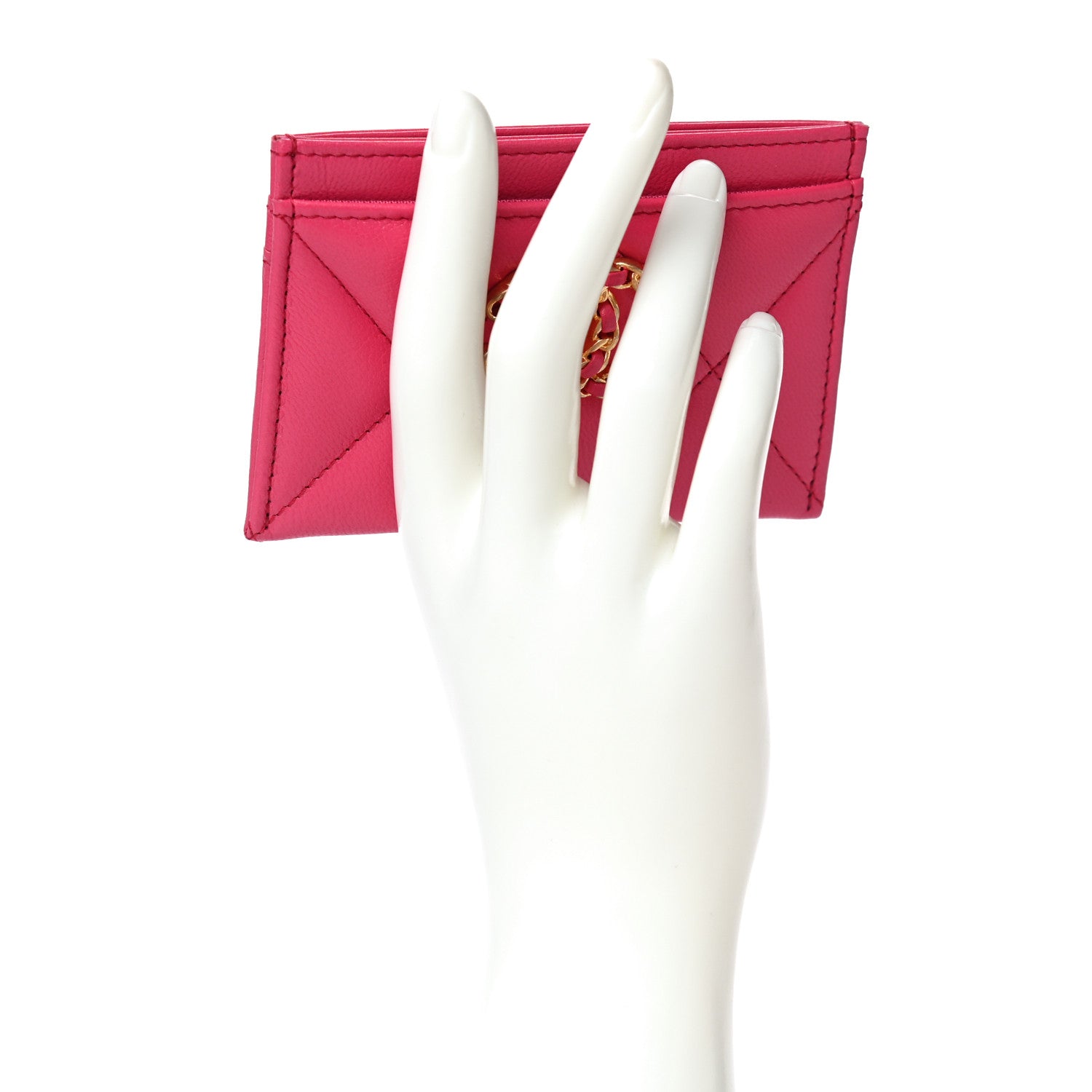 Chanel Shiny Goatskin Quilted 19 Card Holder Dark Pink 2 of 10