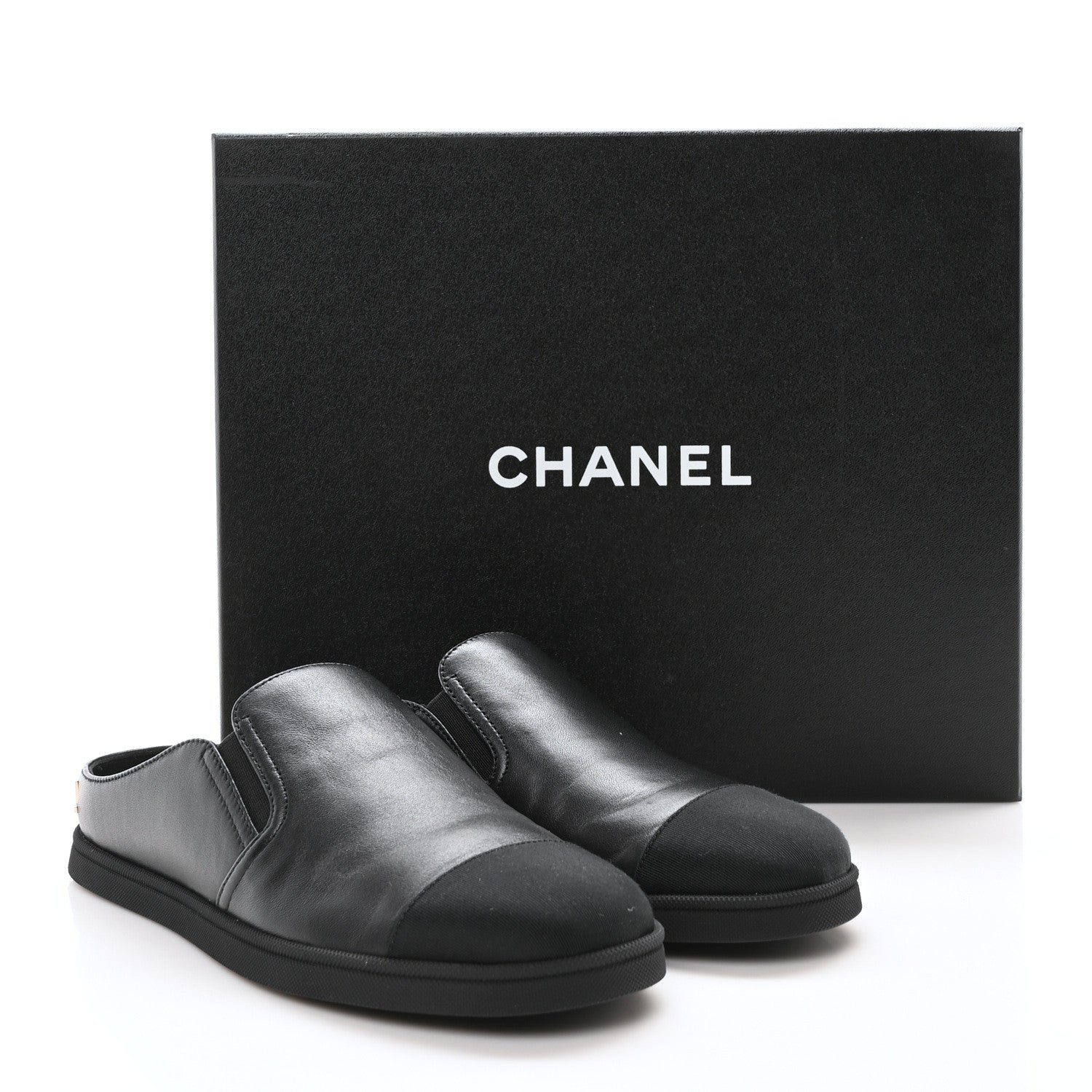 Chanel Lambskin Grosgrain Cap Toe Sneaker Mules 36 Black 9 of 9