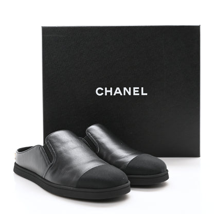 Chanel Lambskin Grosgrain Cap Toe Sneaker Mules 36 Black 9 of 9