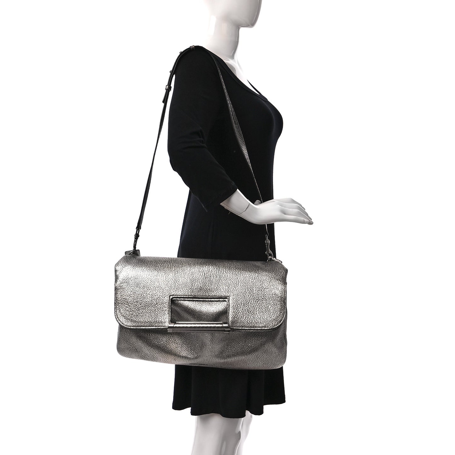 Metallic Calfskin Elaphe Ziad Bag Silver