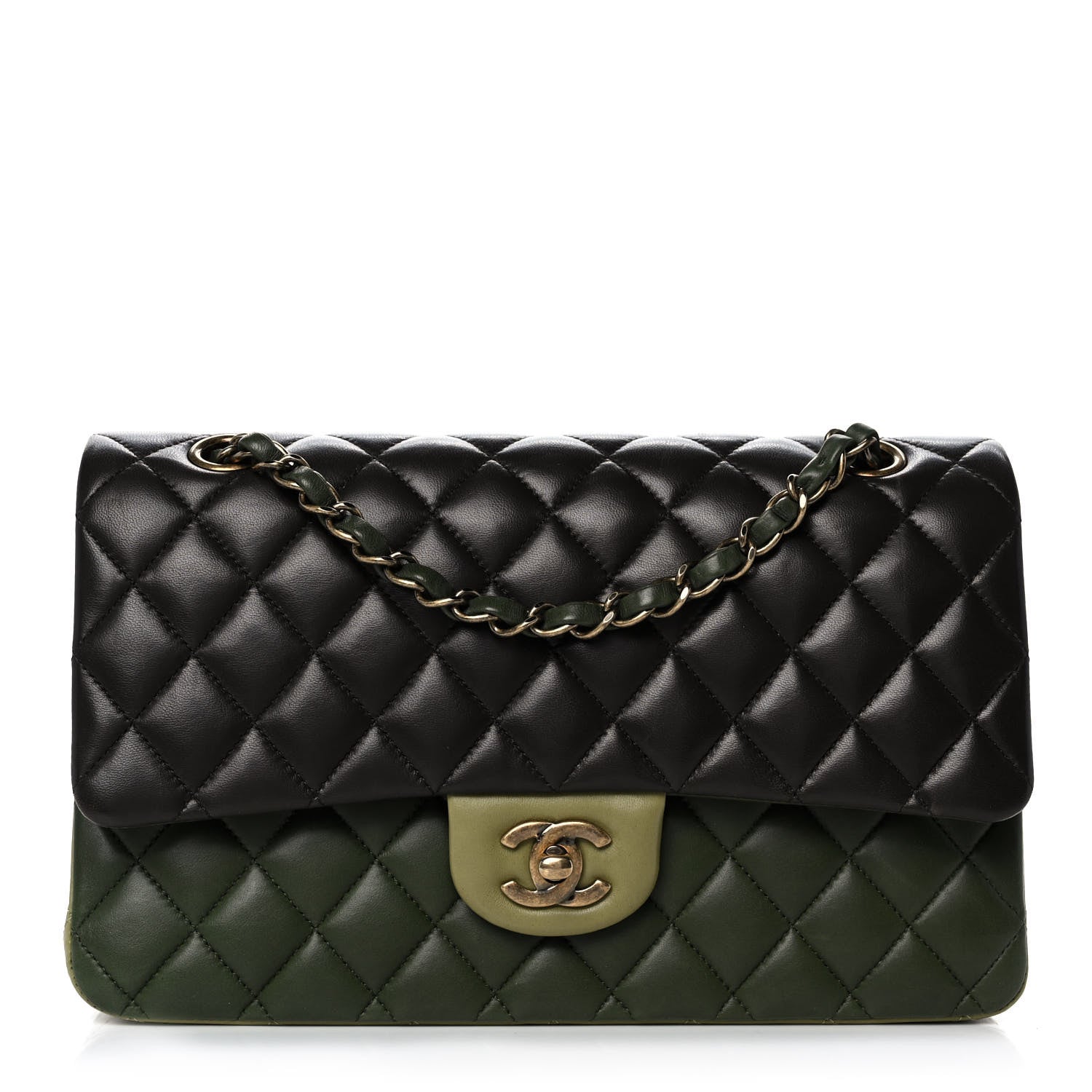 Chanel Lambskin Quilted Tri-Color Medium Double Flap Green Brown 1 of 11