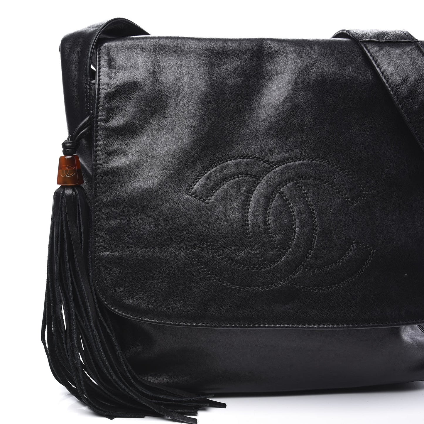 Lambskin CC Tassel Shoulder Bag Black