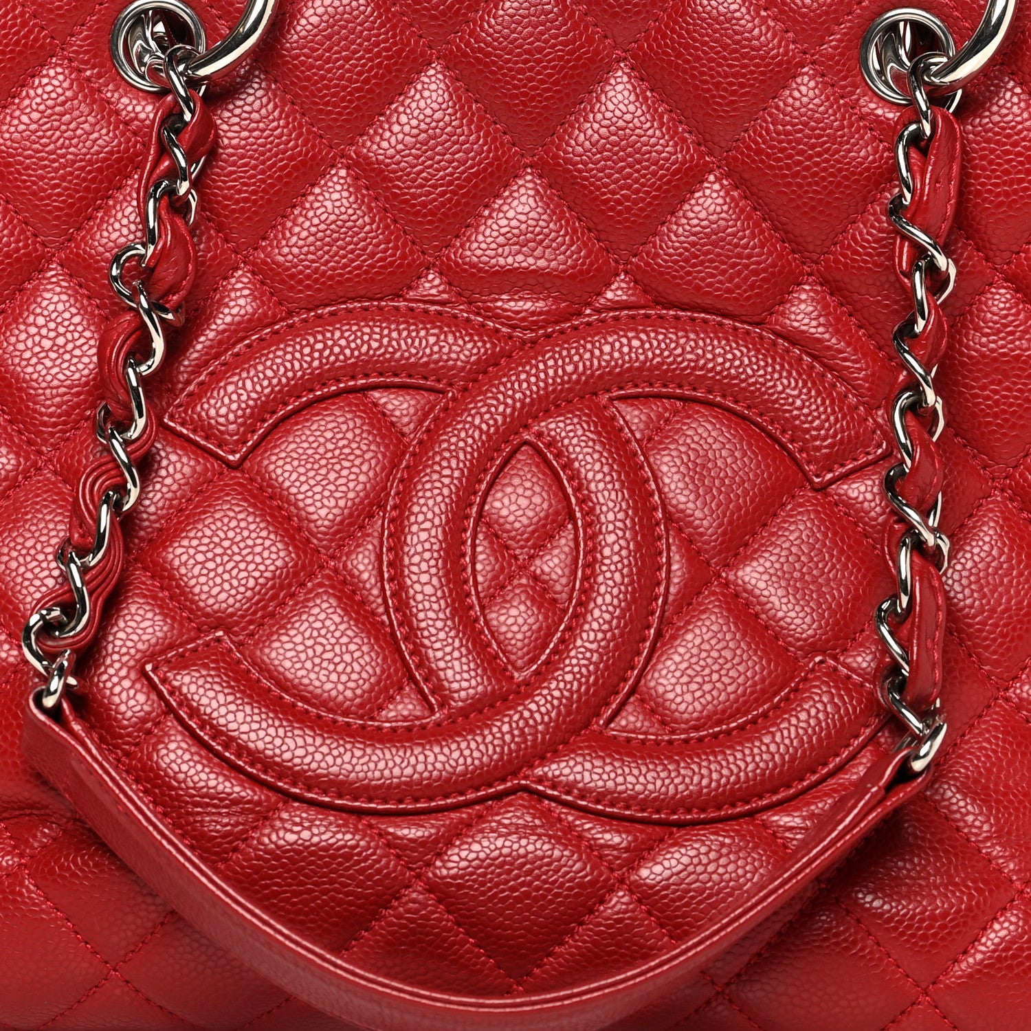 Chanel Caviar Quilted Grand Shopping Tote GST Red 9 of 11