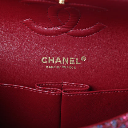 Chanel Tweed Quilted Medium Double Flap Raspberry Blue Pink 6 of 10