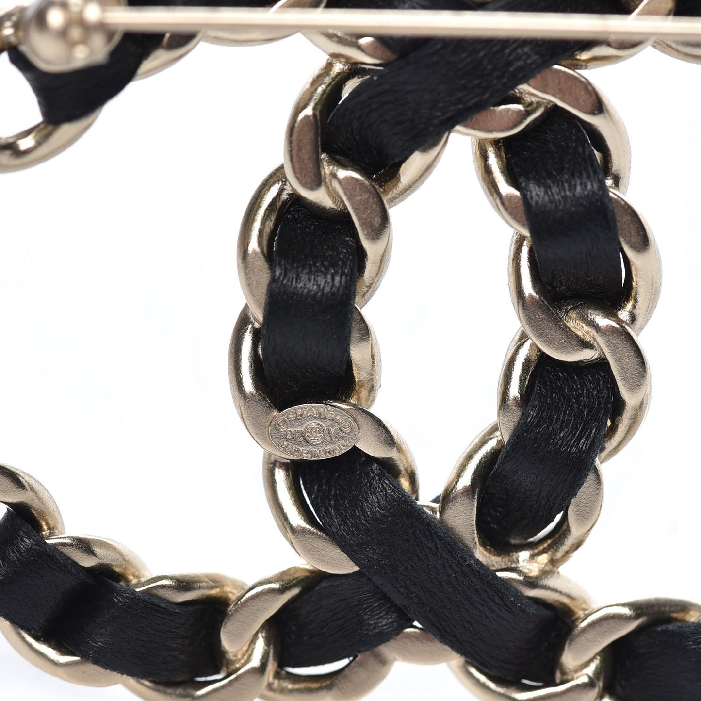 Lambskin Chain CC Brooch Black Gold