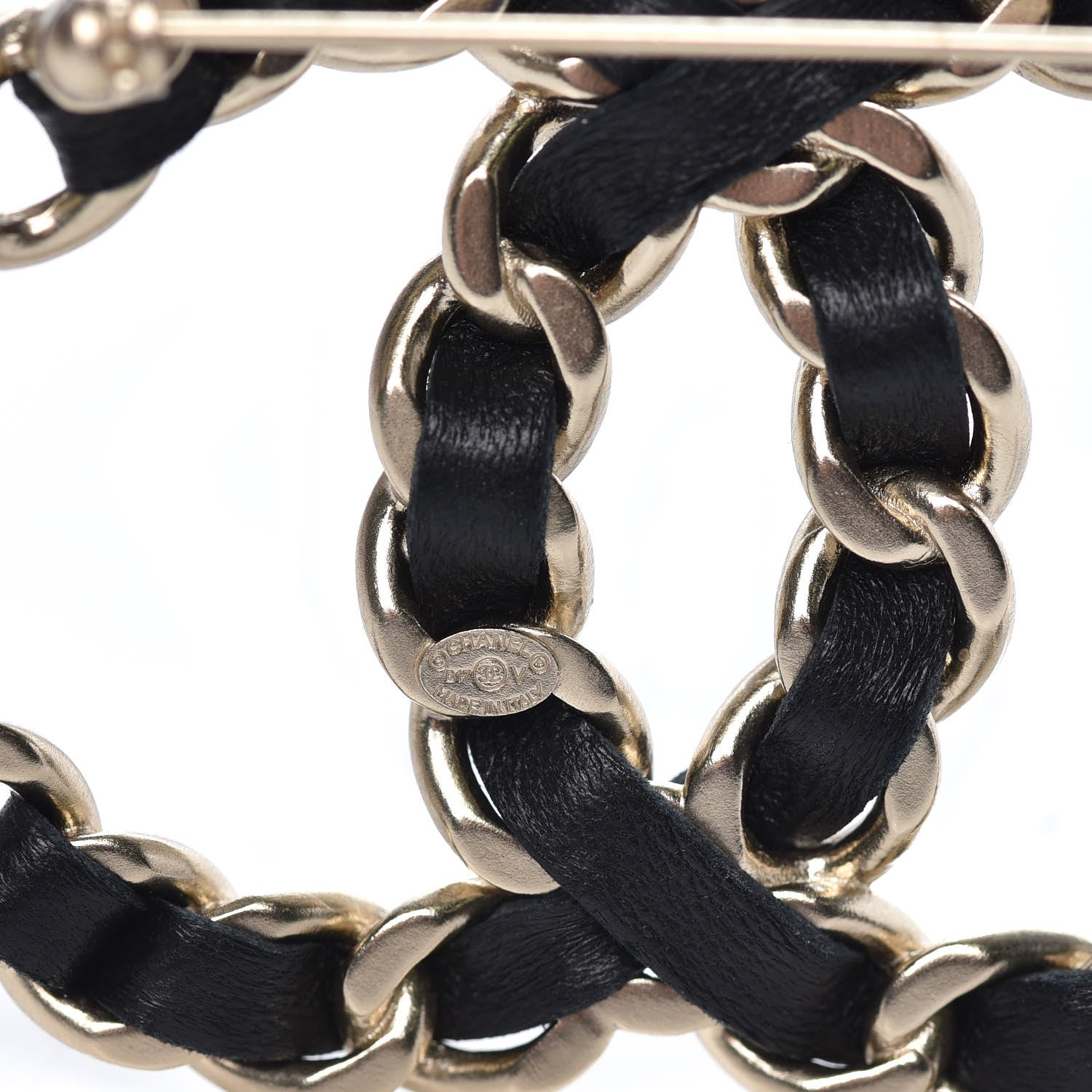Chanel Lambskin Chain CC Brooch Black Gold 4 of 5