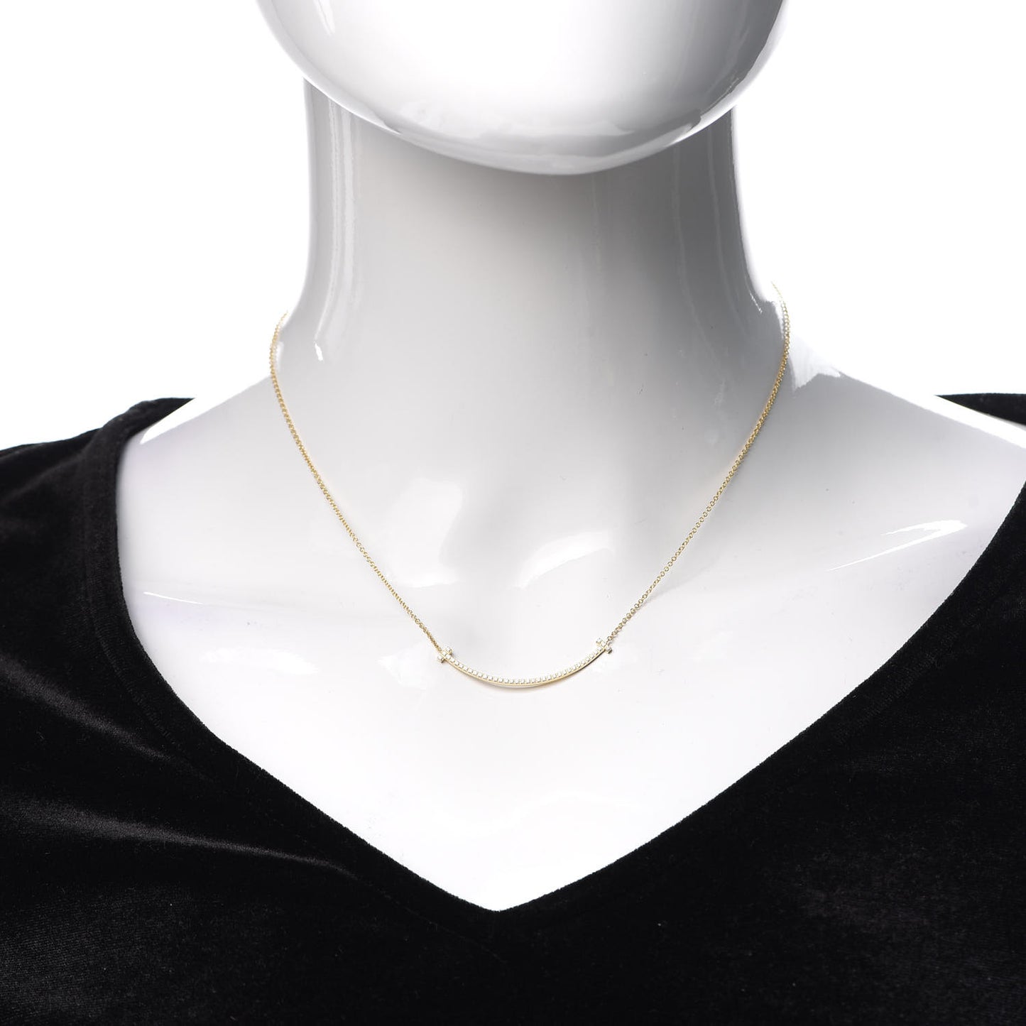 18K Yellow Gold Diamond Small T Smile Pendant Necklace