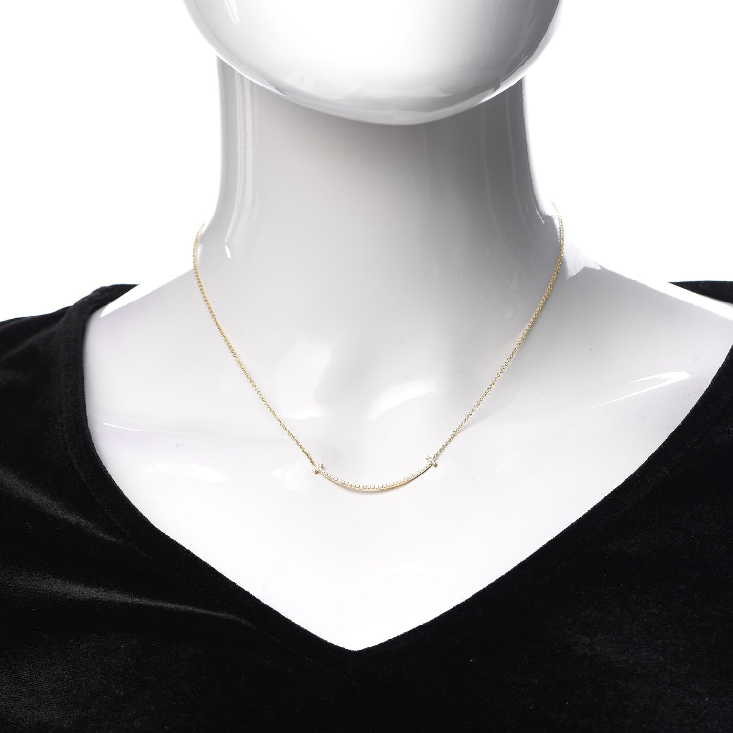 Tiffany 18K Yellow Gold Diamond Small T Smile Pendant Necklace 2 of 6