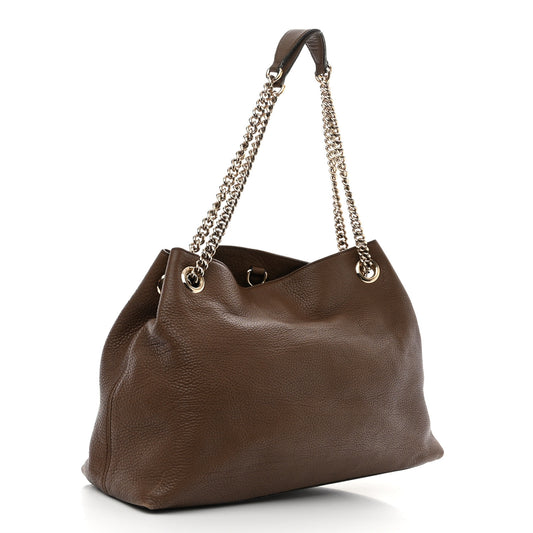 Pebbled Calfskin Medium Soho Chain Shoulder Bag Maple Brown