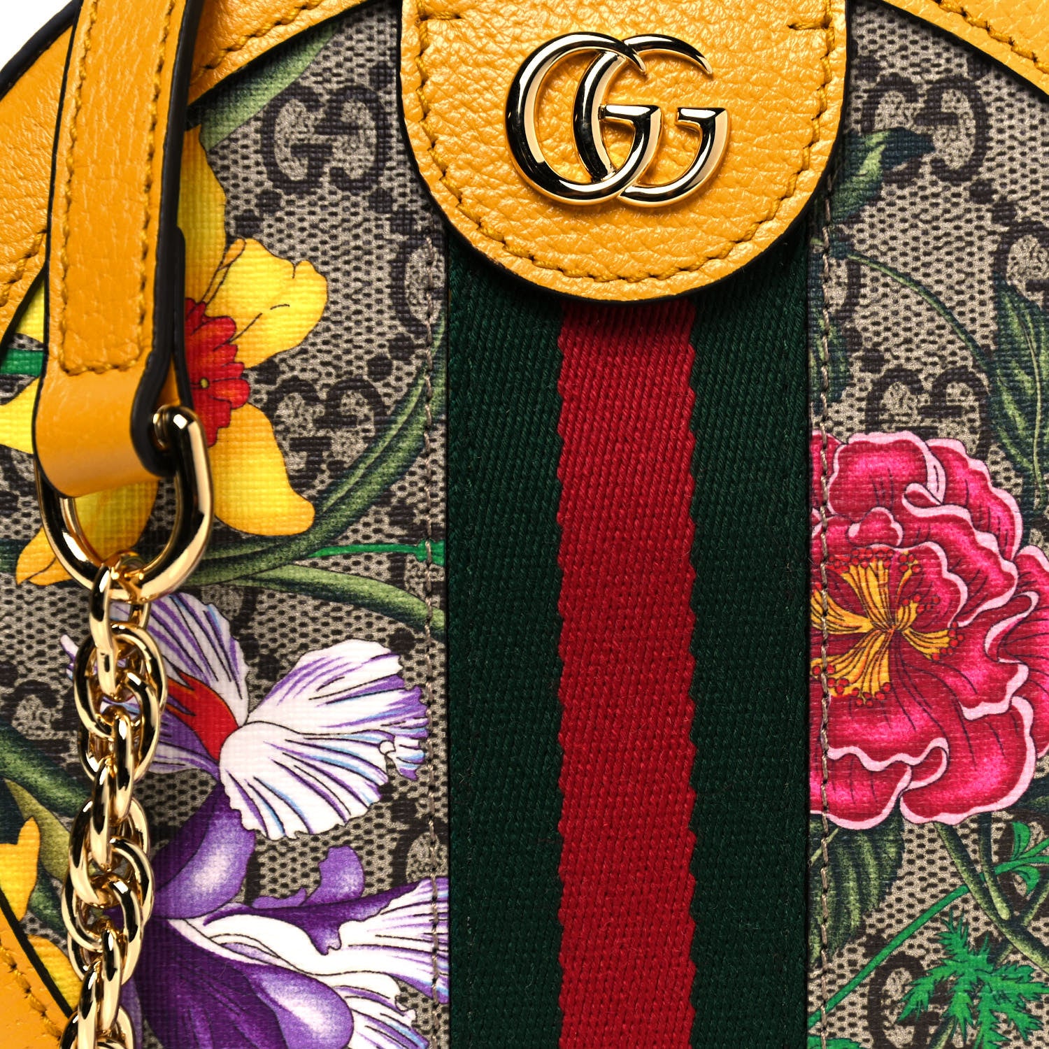 Gucci GG Supreme Monogram Flora Web Mini Ophidia Round Shoulder Bag Beige Multicolor Crop 8 of 11