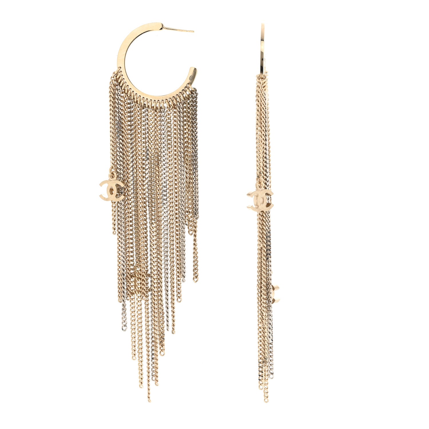 Chanel CC Chain Fringe Hoop Earrings Gold 1 of 4