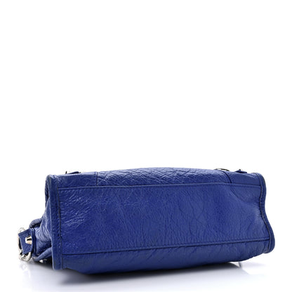 Balenciaga Agneau Classic Silver Hardware Mini City Logo Strap Bleu Electric Black 4 of 16