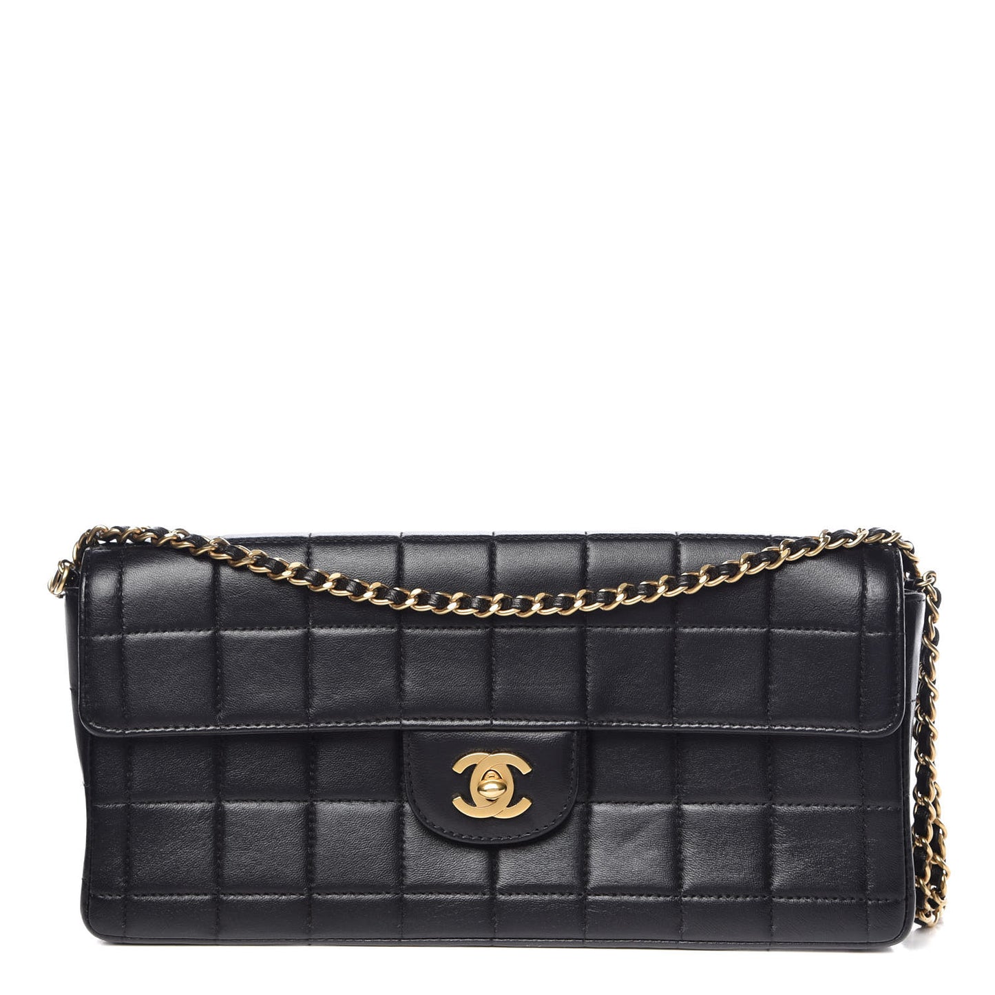 Lambskin East West Chocolate Bar Flap Black