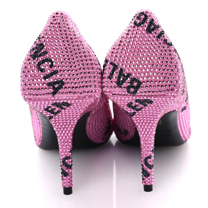 Balenciaga Strass Suede Allover Logo Square Knife 80mm Pumps 37 Pink Black 5 of 10
