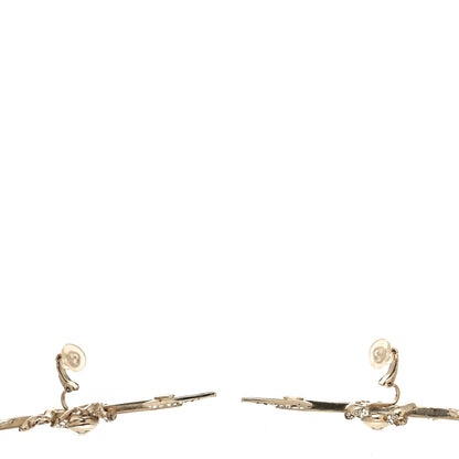 Chanel Crystal Pearl CC Arrow Clip On Earrings Gold 3 of 5