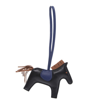 Hermes Milo Lambskin Grigri Rodeo Horse Bag Charm MM Black Bleu Saphir Gold 1 of 4