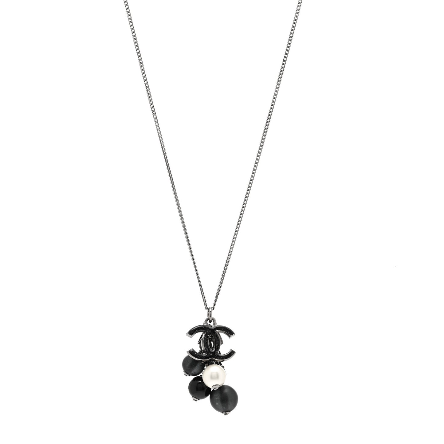 Resin Pearl CC Pendant Necklace Black White