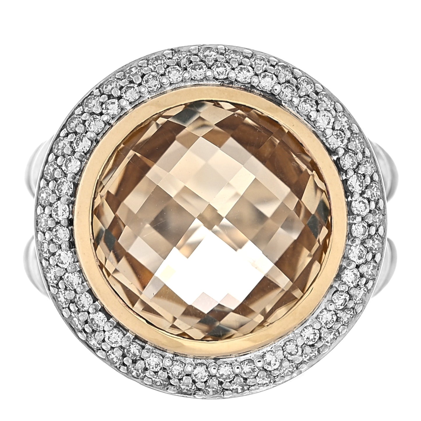 Sterling Silver 18K Yellow Gold Diamond Citrine 16mm Cerise Ring 53 6.25