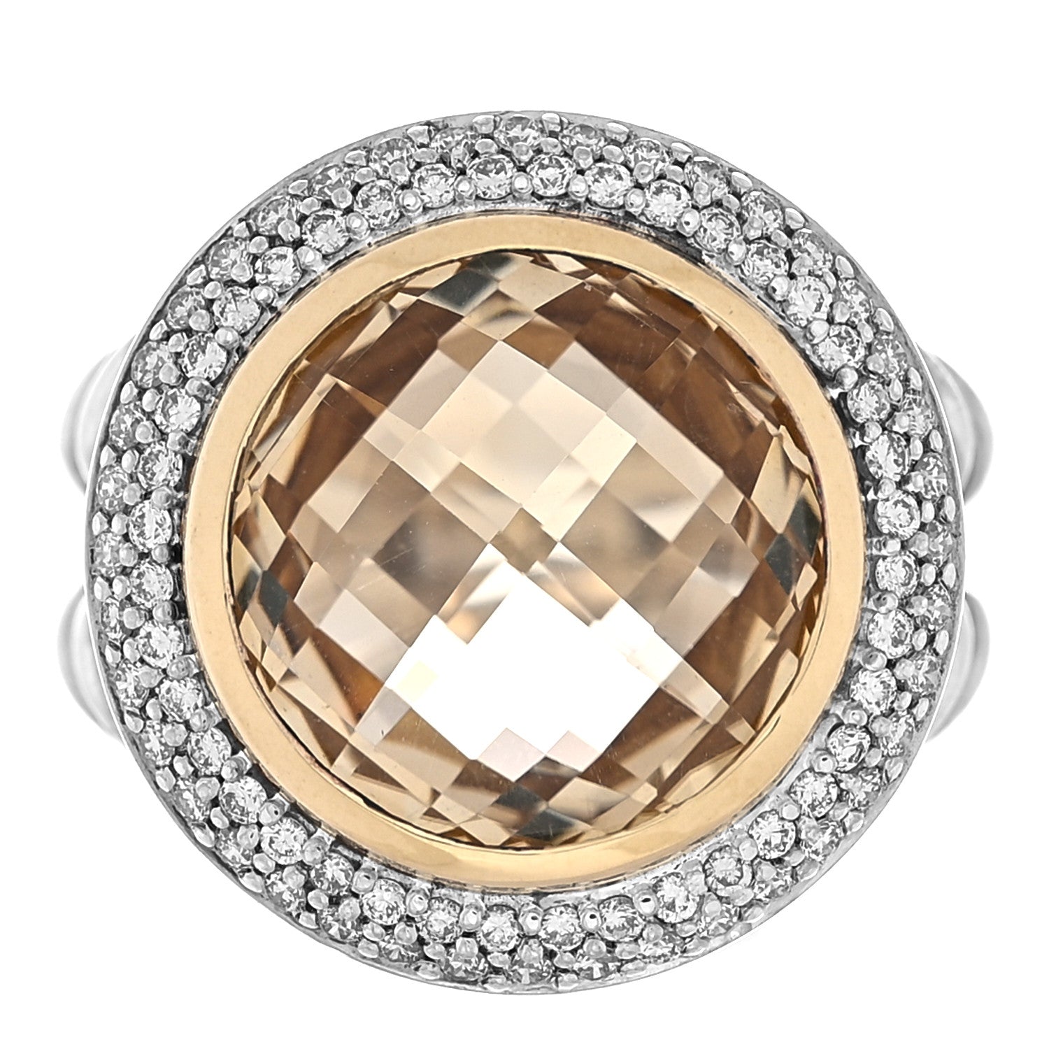 David Yurman Sterling Silver 18K Yellow Gold Diamond Citrine 16mm Cerise Ring 53 6.25 1 of 6